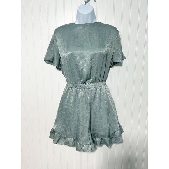 Show Me Your Mumu Women's‎ Riviera Tie-Front Romper Ruffle Trim Green Large - Picture 8 of 14